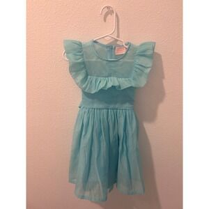 Think Pink Bows Girls Blue Ruffle Flutter Sleeve Party Dress Size 3